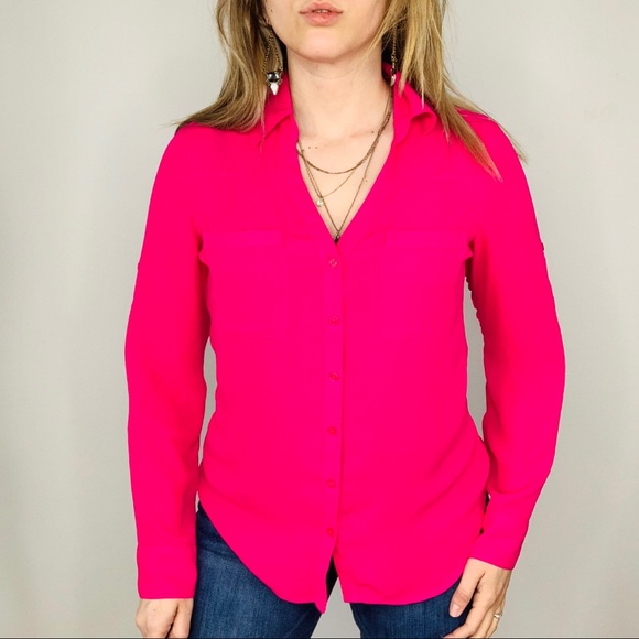 Express Tops - Express Portofino Hot Pink Button Down Blouse S